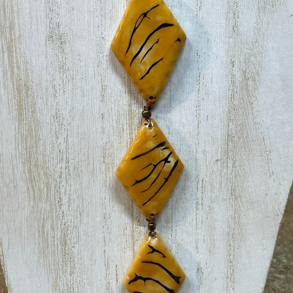 ORGANIC TAGUA NUTS LONG PENDANT ON LEATHER DANGLE NECKLACE GOLD BROWN ARTISAN - Picture 2 of 8